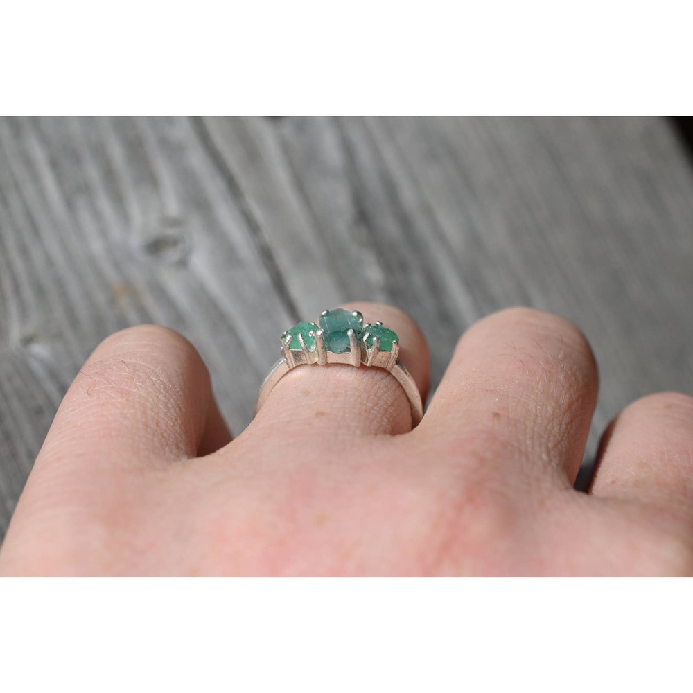 Light green emerald and green tourmaline ring, raw stone rings, - Picture 3 of 6